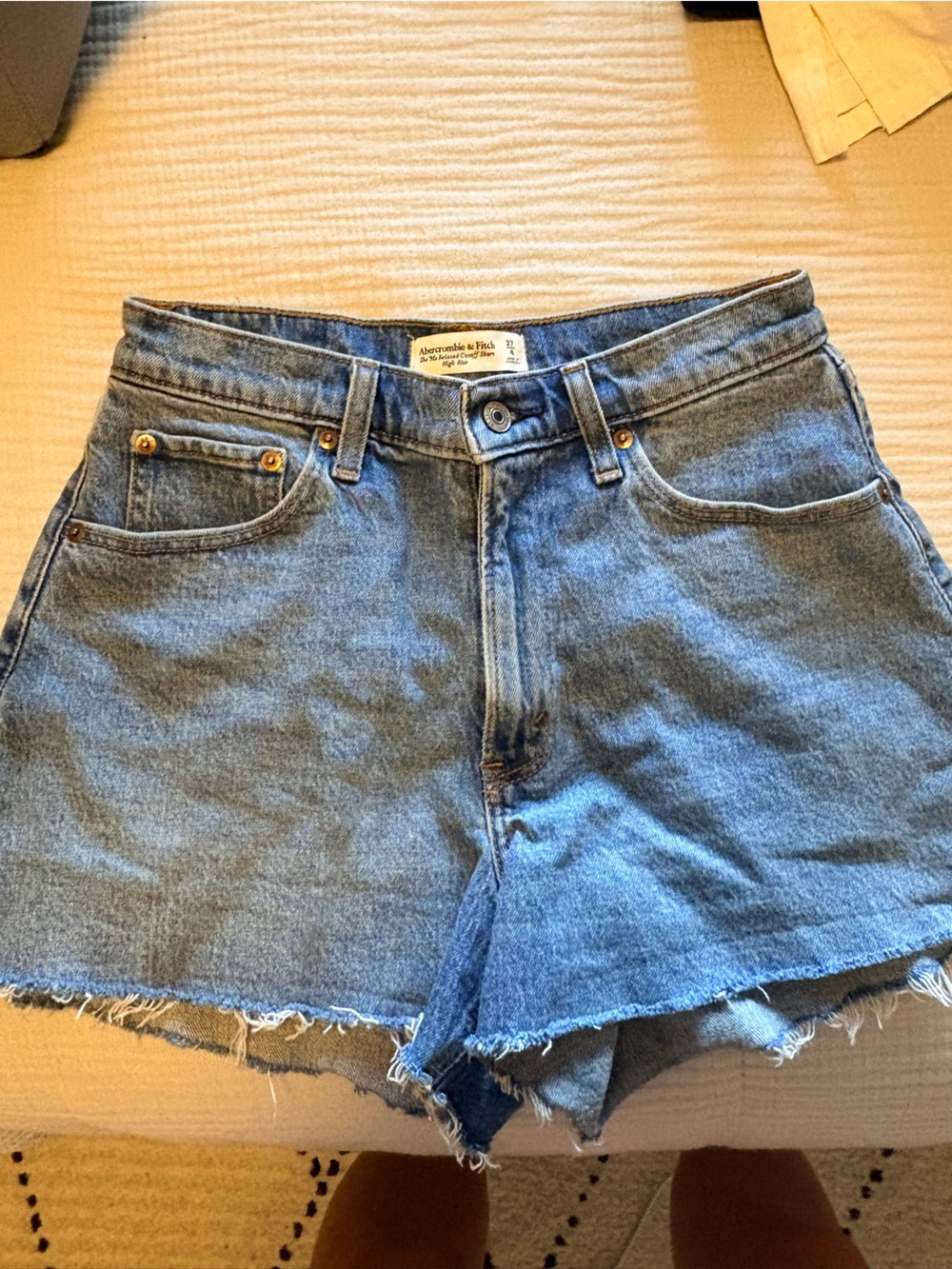 Abercrombie & Fitch Light Blue High-Rise Frayed Hem Jean Shorts